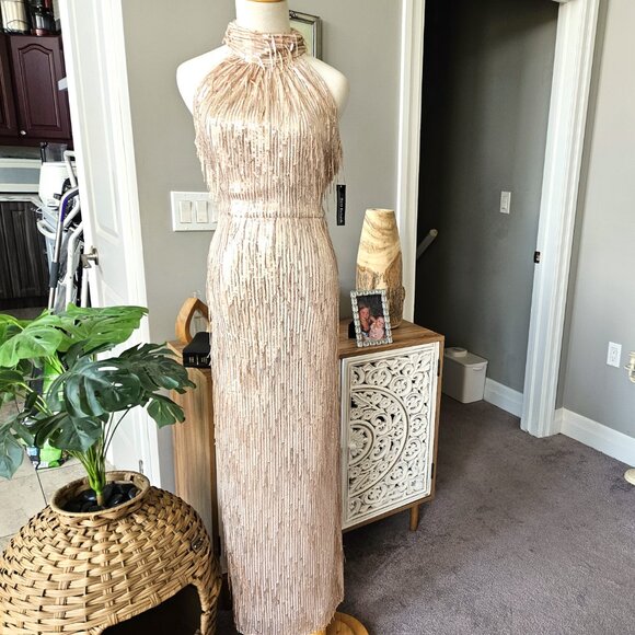 NWT R&M Richards Gold Sequin Maxi Dress, Sz 10 - Picture 6 of 11
